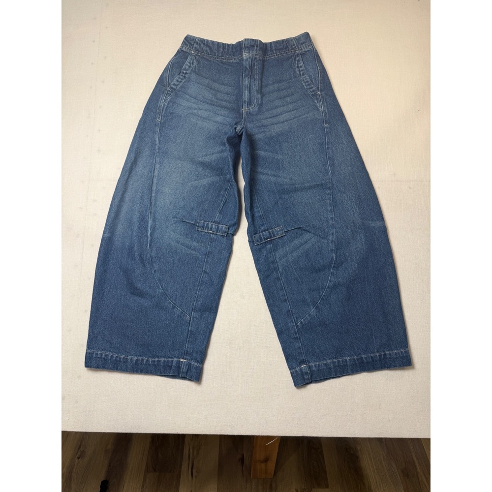 Pilcro Cinch Back Barrel Leg Wide Leg Jeans Medium Wash Blue 27 - Picture 2 of 9